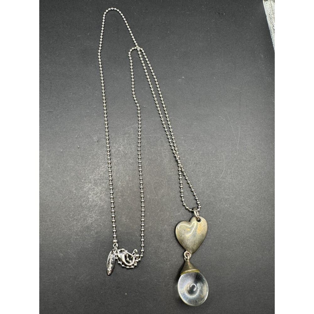 Vtg Soho Design Heart Dew Drop Crystal Ball Pendant Silver Tone Chain Necklace